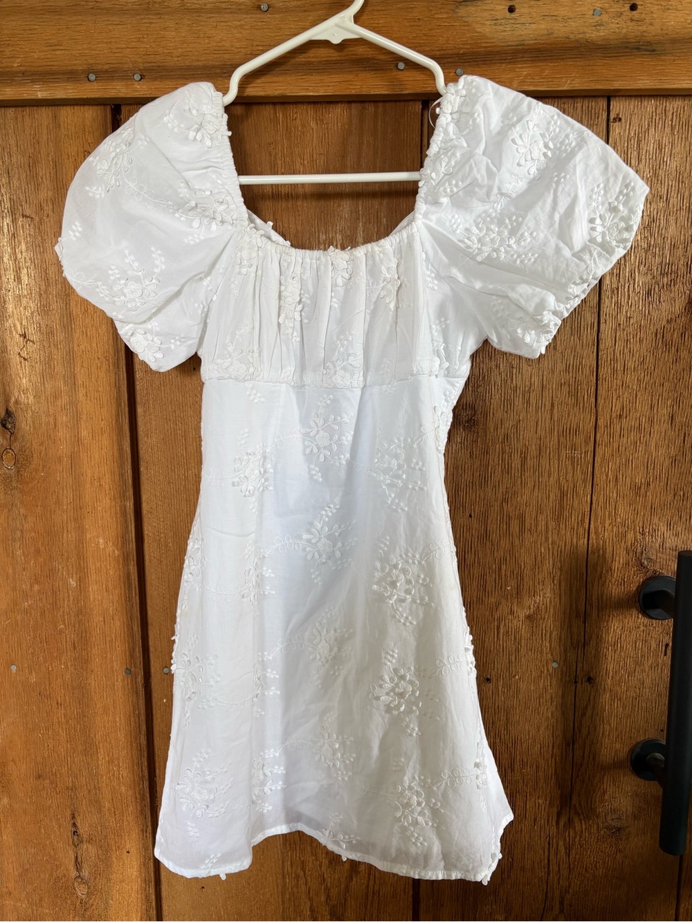 GB girls White Puff-Sleeve Embroidered Mini Dress